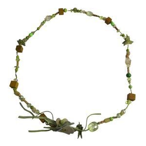 46" Long Plus Size Friendly Funky Mixed Material Beaded Necklace Tassel Wood